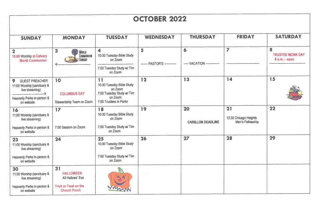 10 October 22 Calendar